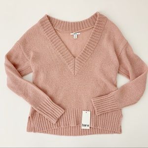 Bar III Deep V Neck Ribbed Sweater Pink Blush